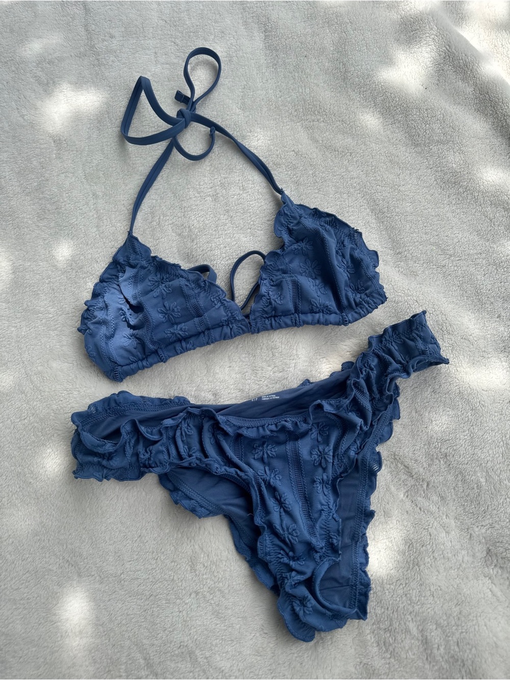 Aerie Blue Ruffle Textured Bikini Set | Small